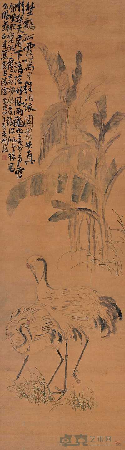 李鱓 蕉荫双鹤 立轴 188×54cm